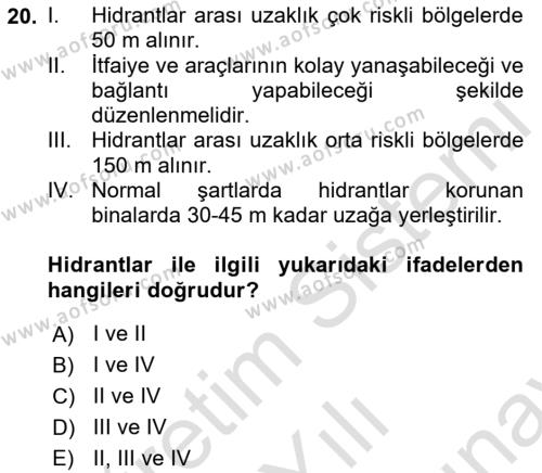 Yangın ve Yangın Güvenliği Dersi 2021 - 2022 Yılı (Final) Dönem Sonu Sınavı 20. Soru