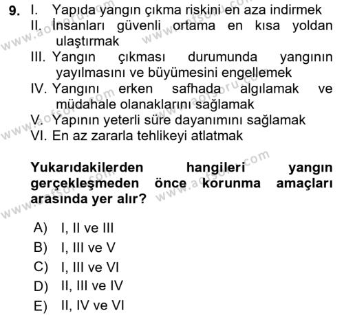 Yangın ve Yangın Güvenliği Dersi 2021 - 2022 Yılı Yaz Okulu Sınavı 9. Soru