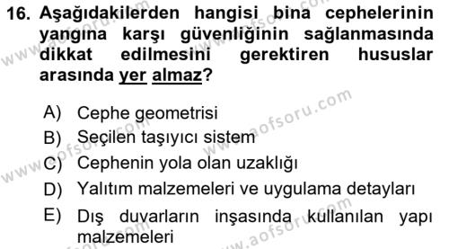 Yangın ve Yangın Güvenliği Dersi 2023 - 2024 Yılı (Vize) Ara Sınavı 16. Soru