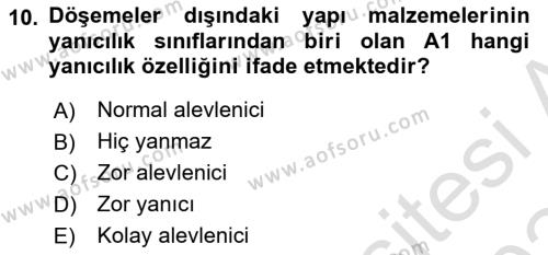 Yangın ve Yangın Güvenliği Dersi 2023 - 2024 Yılı (Final) Dönem Sonu Sınavı 10. Soru