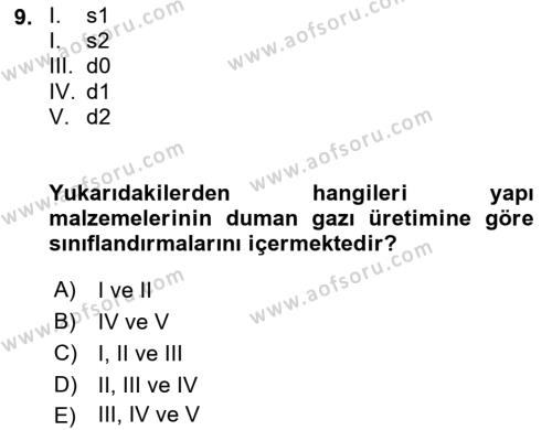 Yangın ve Yangın Güvenliği Dersi 2023 - 2024 Yılı (Final) Dönem Sonu Sınavı 9. Soru