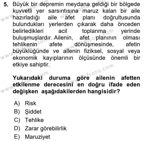 Temel Afet Bilgisi Dersi 2022 - 2023 Yılı (Vize) Ara Sınavı 5. Soru