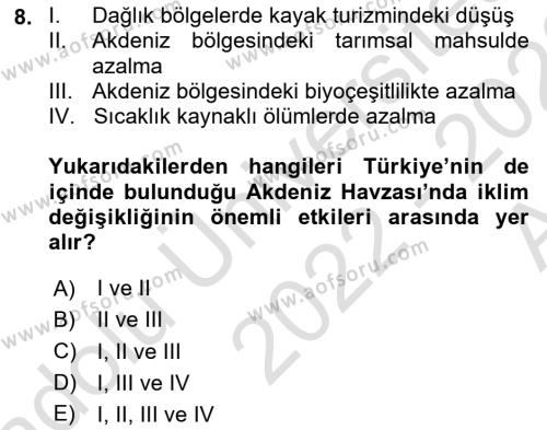 Temel Afet Bilgisi Dersi 2022 - 2023 Yılı (Vize) Ara Sınavı 8. Soru