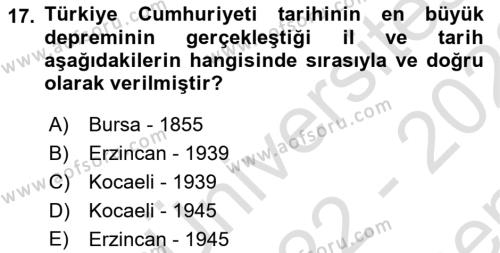 Temel Afet Bilgisi Dersi 2022 - 2023 Yılı (Final) Dönem Sonu Sınavı 17. Soru