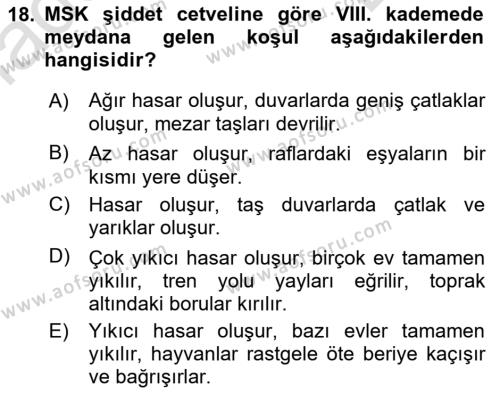 Temel Afet Bilgisi Dersi 2022 - 2023 Yılı (Final) Dönem Sonu Sınavı 18. Soru