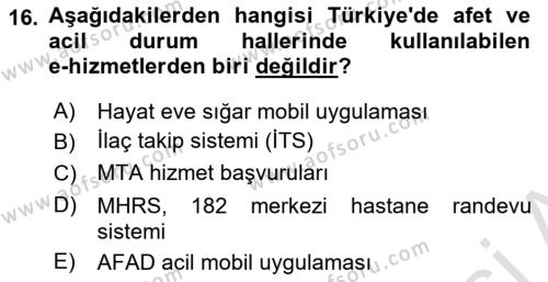 Temel Afet Bilgisi Dersi 2022 - 2023 Yılı Yaz Okulu Sınavı 16. Soru