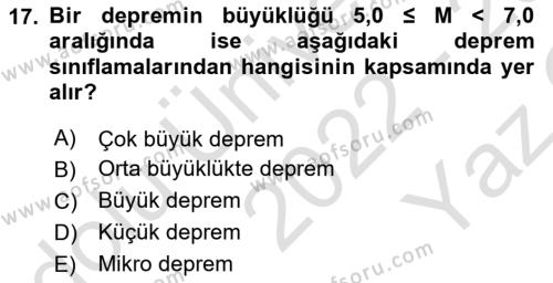 Temel Afet Bilgisi Dersi 2022 - 2023 Yılı Yaz Okulu Sınavı 17. Soru