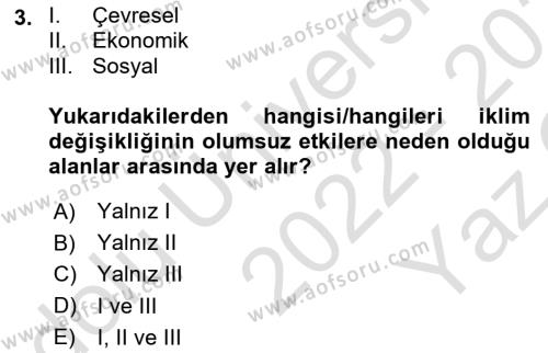 Temel Afet Bilgisi Dersi 2022 - 2023 Yılı Yaz Okulu Sınavı 3. Soru