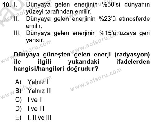 Temel Afet Bilgisi Dersi 2023 - 2024 Yılı (Vize) Ara Sınavı 10. Soru