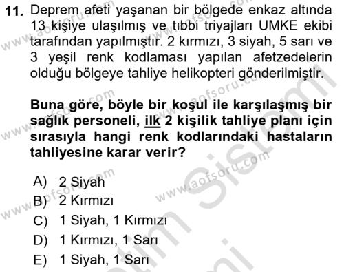 Temel Afet Bilgisi Dersi 2023 - 2024 Yılı (Vize) Ara Sınavı 11. Soru