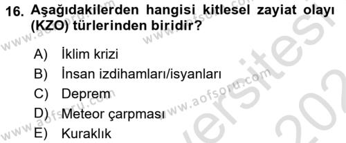 Temel Afet Bilgisi Dersi 2023 - 2024 Yılı (Vize) Ara Sınavı 16. Soru