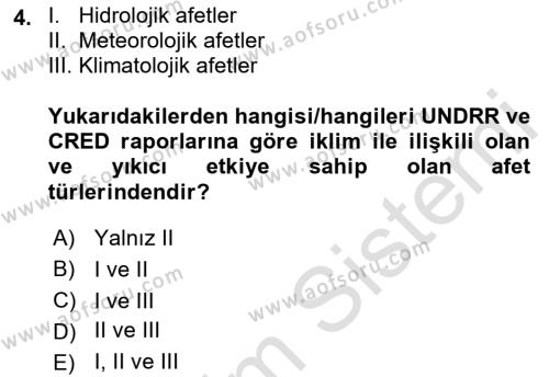 Temel Afet Bilgisi Dersi 2023 - 2024 Yılı (Vize) Ara Sınavı 4. Soru