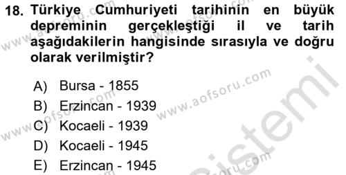 Temel Afet Bilgisi Dersi 2023 - 2024 Yılı (Final) Dönem Sonu Sınavı 18. Soru