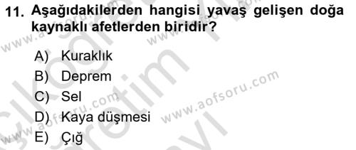 Temel Afet Bilgisi Dersi 2023 - 2024 Yılı Yaz Okulu Sınavı 11. Soru