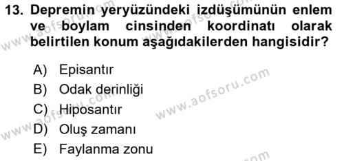 Temel Afet Bilgisi Dersi 2023 - 2024 Yılı Yaz Okulu Sınavı 13. Soru