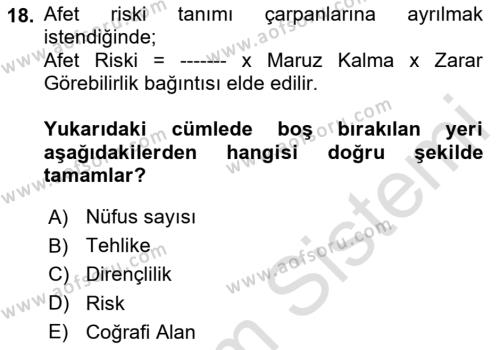 Temel Afet Bilgisi Dersi 2023 - 2024 Yılı Yaz Okulu Sınavı 18. Soru