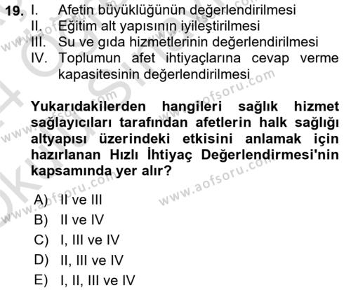 Temel Afet Bilgisi Dersi 2023 - 2024 Yılı Yaz Okulu Sınavı 19. Soru