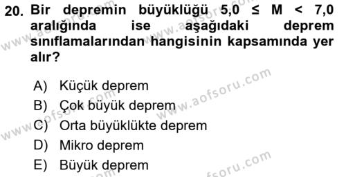 Temel Afet Bilgisi Dersi 2023 - 2024 Yılı Yaz Okulu Sınavı 20. Soru