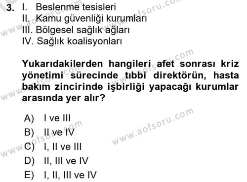 Temel Afet Bilgisi Dersi 2023 - 2024 Yılı Yaz Okulu Sınavı 3. Soru