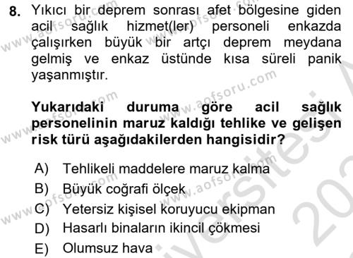 Temel Afet Bilgisi Dersi 2023 - 2024 Yılı Yaz Okulu Sınavı 8. Soru