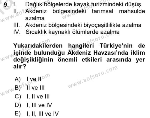 Temel Afet Bilgisi Dersi 2023 - 2024 Yılı Yaz Okulu Sınavı 9. Soru