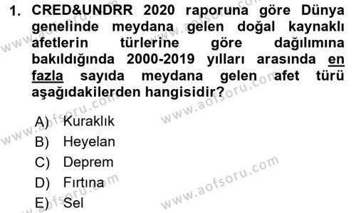 Temel Afet Bilgisi Dersi 2024 - 2025 Yılı (Vize) Ara Sınavı 1. Soru