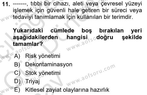 Temel Afet Bilgisi Dersi 2024 - 2025 Yılı (Vize) Ara Sınavı 11. Soru