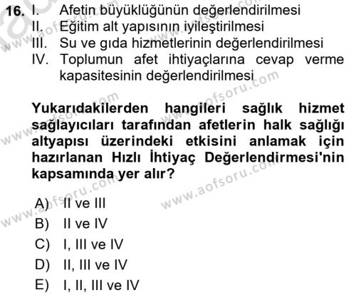 Temel Afet Bilgisi Dersi 2024 - 2025 Yılı (Vize) Ara Sınavı 16. Soru