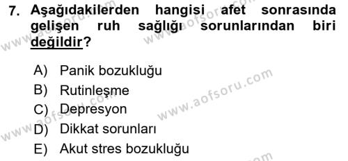 Afet Psikolojisi ve Sosyolojisi Dersi 2018 - 2019 Yılı 3 Ders Sınavı 7. Soru