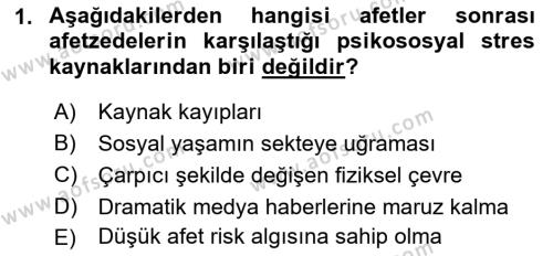 Afet Psikolojisi ve Sosyolojisi Dersi 2018 - 2019 Yılı (Vize) Ara Sınavı 1. Soru