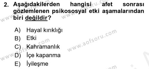 Afet Psikolojisi ve Sosyolojisi Dersi 2018 - 2019 Yılı (Vize) Ara Sınavı 2. Soru