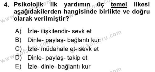 Afet Psikolojisi ve Sosyolojisi Dersi 2018 - 2019 Yılı (Vize) Ara Sınavı 4. Soru