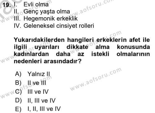 Afet Psikolojisi ve Sosyolojisi Dersi 2018 - 2019 Yılı Yaz Okulu Sınavı 19. Soru