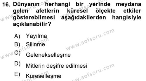 Afet Psikolojisi ve Sosyolojisi Dersi 2021 - 2022 Yılı (Vize) Ara Sınavı 16. Soru