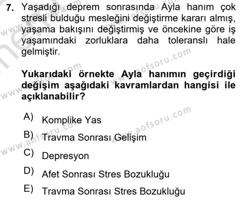 Afet Psikolojisi ve Sosyolojisi Dersi 2021 - 2022 Yılı (Vize) Ara Sınavı 7. Soru