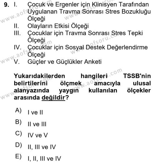 Afet Psikolojisi ve Sosyolojisi Dersi 2021 - 2022 Yılı (Vize) Ara Sınavı 9. Soru