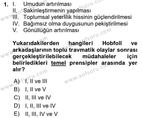 Afet Psikolojisi ve Sosyolojisi Dersi 2021 - 2022 Yılı (Final) Dönem Sonu Sınavı 1. Soru