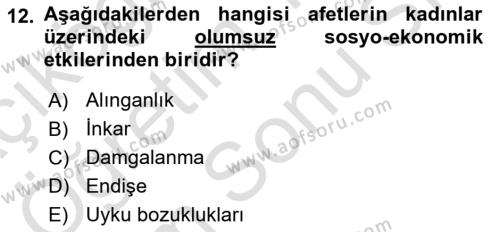 Afet Psikolojisi ve Sosyolojisi Dersi 2021 - 2022 Yılı (Final) Dönem Sonu Sınavı 12. Soru