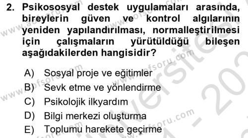 Afet Psikolojisi ve Sosyolojisi Dersi 2021 - 2022 Yılı (Final) Dönem Sonu Sınavı 2. Soru