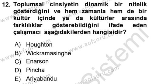 Afet Psikolojisi ve Sosyolojisi Dersi 2021 - 2022 Yılı Yaz Okulu Sınavı 12. Soru