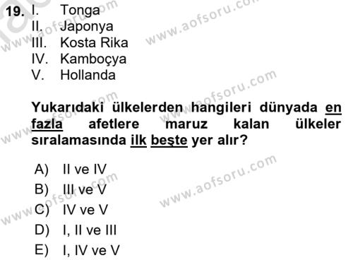 Afet Psikolojisi ve Sosyolojisi Dersi 2021 - 2022 Yılı Yaz Okulu Sınavı 19. Soru