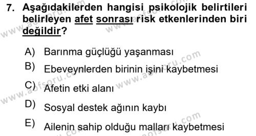 Afet Psikolojisi ve Sosyolojisi Dersi 2021 - 2022 Yılı Yaz Okulu Sınavı 7. Soru