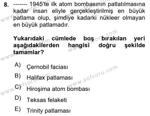 Afet Psikolojisi ve Sosyolojisi Dersi 2021 - 2022 Yılı Yaz Okulu Sınavı 8. Soru