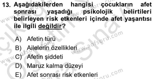 Afet Psikolojisi ve Sosyolojisi Dersi 2023 - 2024 Yılı (Vize) Ara Sınavı 13. Soru