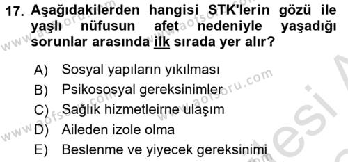 Afet Psikolojisi ve Sosyolojisi Dersi 2023 - 2024 Yılı (Final) Dönem Sonu Sınavı 17. Soru