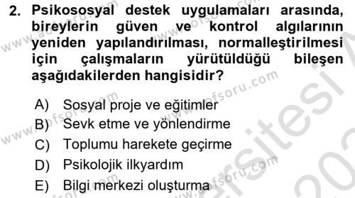 Afet Psikolojisi ve Sosyolojisi Dersi 2023 - 2024 Yılı (Final) Dönem Sonu Sınavı 2. Soru