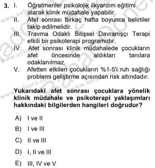 Afet Psikolojisi ve Sosyolojisi Dersi 2023 - 2024 Yılı (Final) Dönem Sonu Sınavı 3. Soru