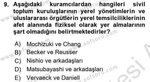 Afet Psikolojisi ve Sosyolojisi Dersi 2023 - 2024 Yılı (Final) Dönem Sonu Sınavı 9. Soru