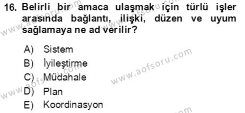 Acil Durum Ve Afet Yönetimi Planları Dersi 2019 - 2020 Yılı (Vize) Ara Sınavı 16. Soru