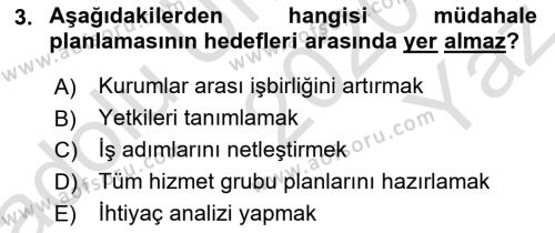 Acil Durum Ve Afet Yönetimi Planları Dersi 2020 - 2021 Yılı Yaz Okulu Sınavı 3. Soru